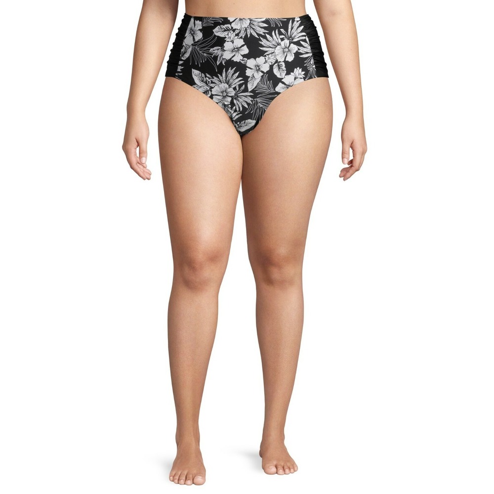 NEW Time and Tru Woman Plus Black/White High Waist Floral Swim Bottom 3X 24W-26W